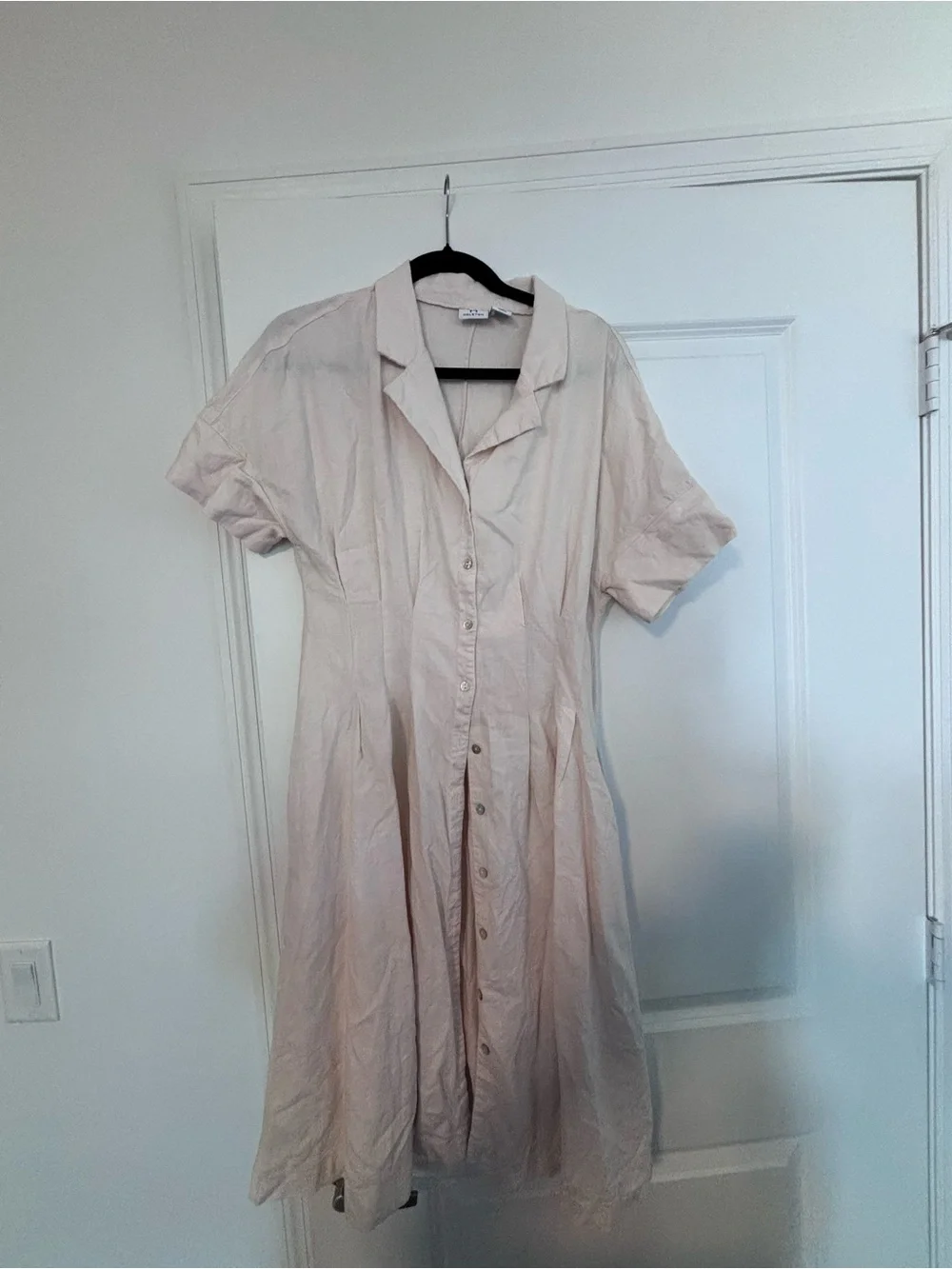 H by Halston Soft Cream Button-Front Linen Midi Dress